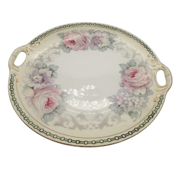 Other - Antique German (K&L) Porcelain Handled Serving Platter Pink Roses Gold c.1910
